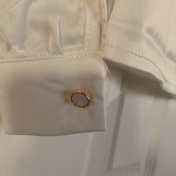 Pearl white satin blouse, pearl white, M - Picture 3 of 7